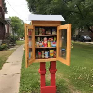 Free Little Libraries for Food, stocked with canned and non-perishable foods 