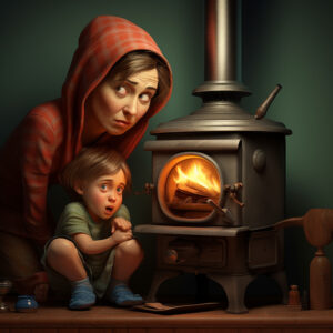 Warming by the wood-burning stove