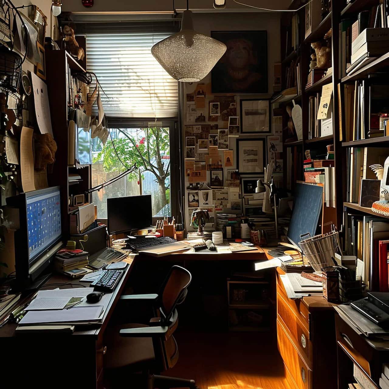 Cluttered and disorganized home office space in need of a spring cleaning overhaul
