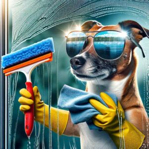 Dog Cleaning with homemade window cleaner 