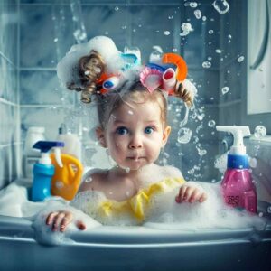 Young girl in the bathtub, to show the importance of having both effective and non-toxic cleaning solutions