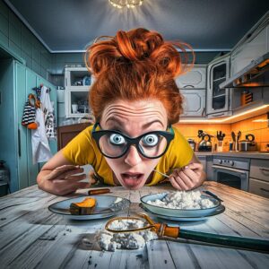 Woman in kitchen looking stressed, illustrating the mental health impact of a messy home