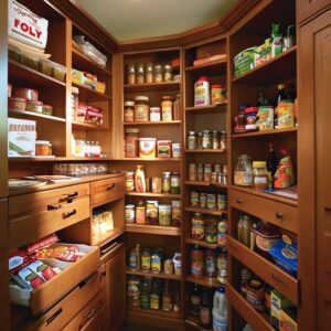 Experience kitchen organizing bliss with this perfectly organized pantry with labeled shelves and containers.