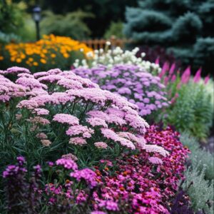 Low maintenance perennials in full bloom, perfect for senior gardeners' spring cleanup.