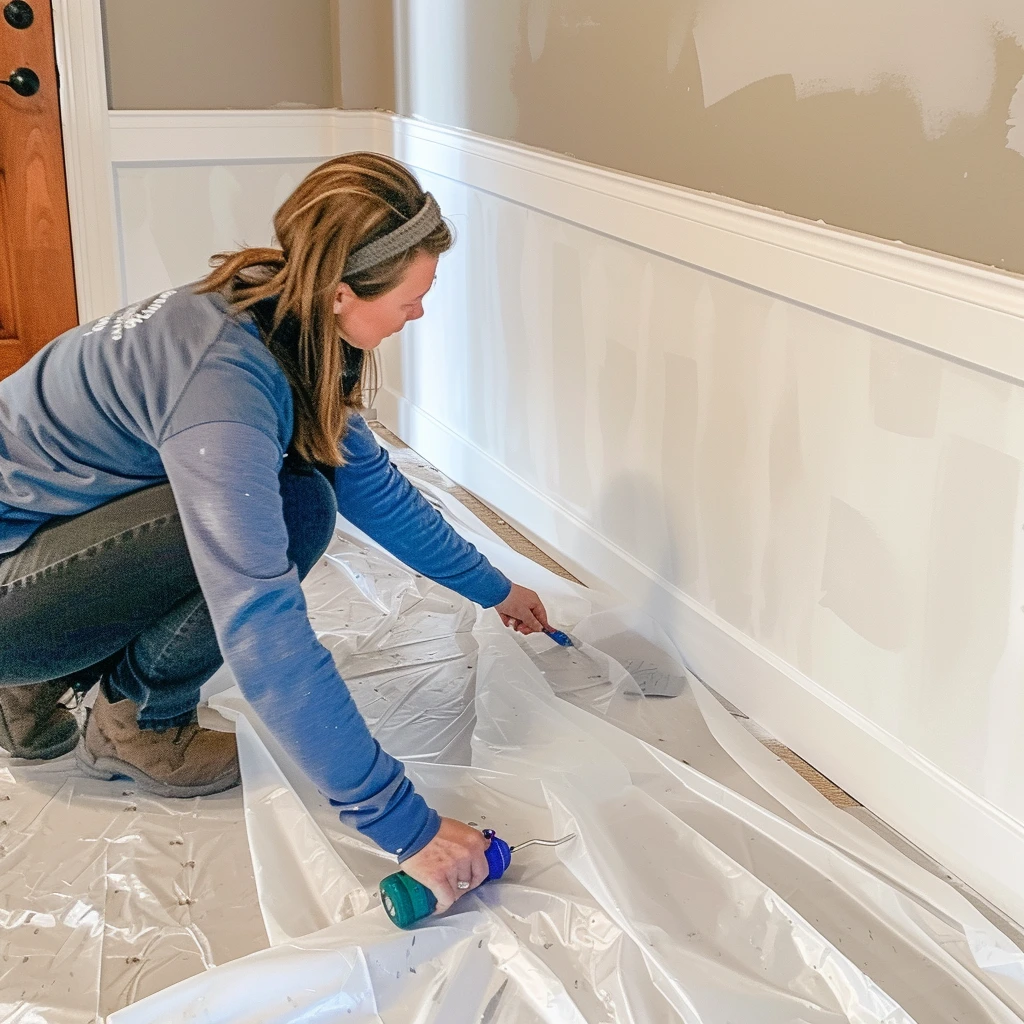 tape your drop cloth down to avoid slipping. painting tips at mom versus the world